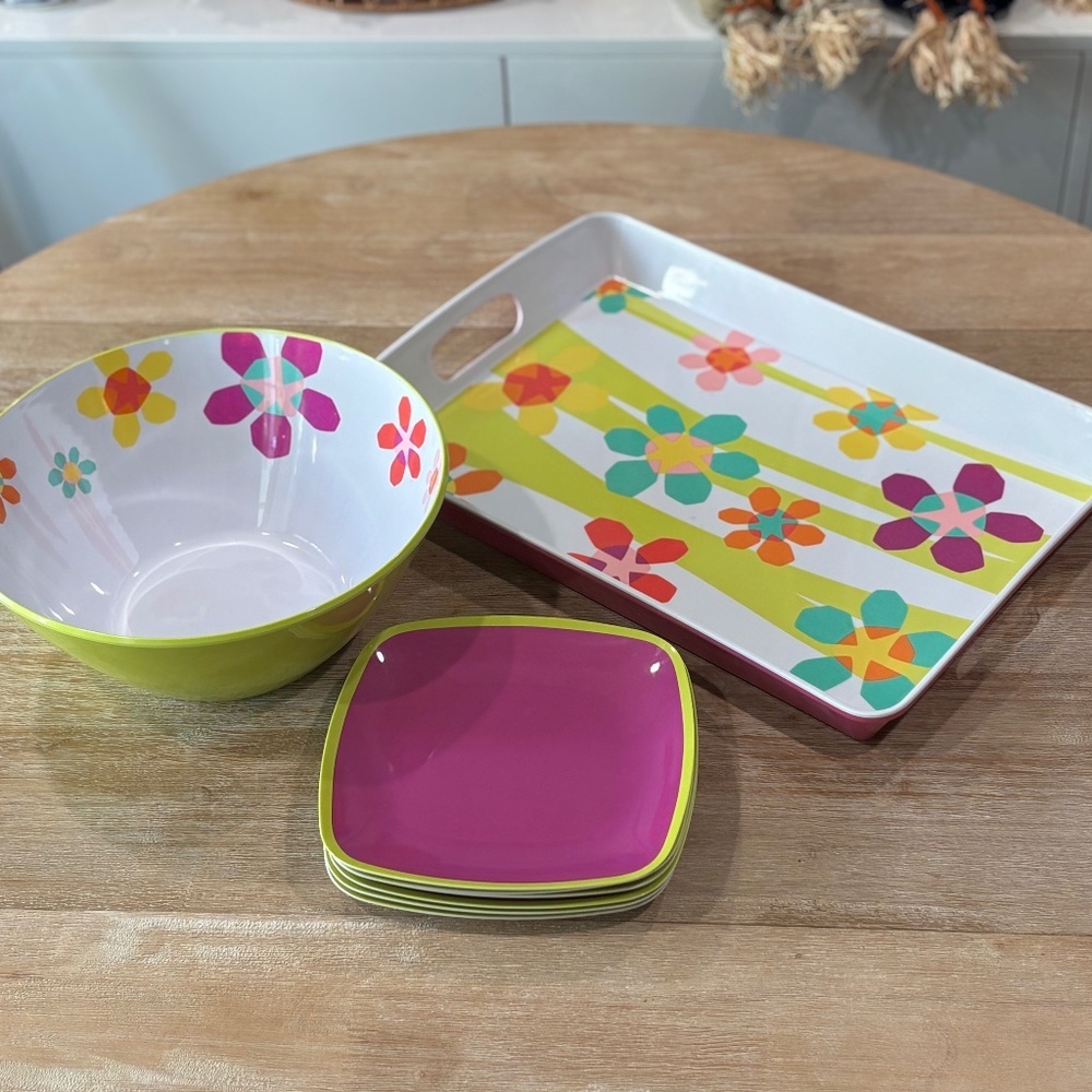 Target Home Tropical Melamine Serving Tray, Bowl, Dessert Plate 6 Piece Set